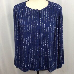 Womens Boho Aztec Print Button Down Top Medium Blue‎ White Arrow Pattern Shirt